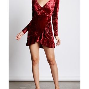 NWT crushed velvet wrap dress, wine size: L